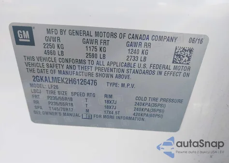 2017 GMC Terrain Sle-1 from USA, damaged, VIN 2GKALMEK2H6126476
